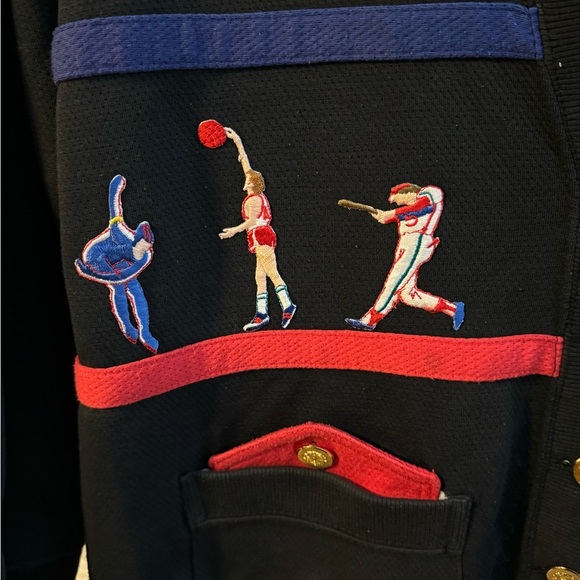 Art Deco 80’s Rare Vedo Verde Cardigan Gold Button Up Colorful Embroidered Sport - Picture 6 of 11